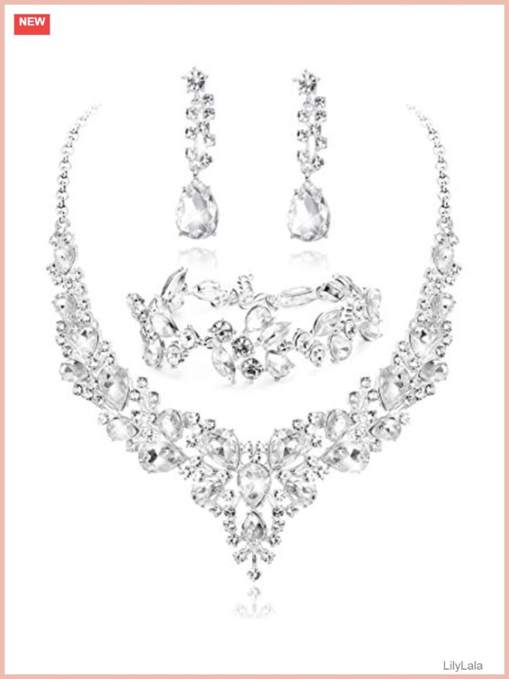 Rhinestone Crystal Bridal Jewelry Set Necklace Earrings Bracelet